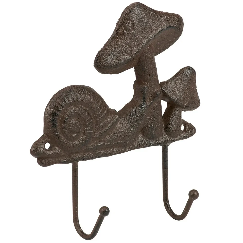 Cast Iron Snail Mushroom Double Wall Hook Garden Whimsical Cottage Decor